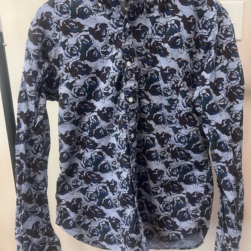 Bonobos Floral Button-Up Shirt - Blue and Black